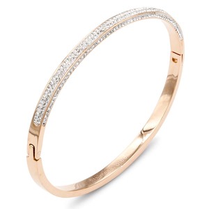<b>Gold</b> Plated Stainless Steel <b>Bangle</b> Bracelet With CZ Stones Elegant Channel Setting Women's Fine Jewelry - Product Image 1
