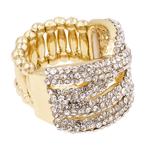 Anelli elasticizzati placcato in oro trandizionale a grappolo gemma di giada intarsio 18K luna forma geometrica gioielli alla moda con accenti di perle - Product Image 2