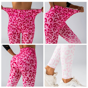 OEM personalizado Sexy leopardo Leggings mujeres sin costuras mallas delgadas deportes Fitness correr pantalones cintura alta cadera moda medias elásticas - Product Image 2
