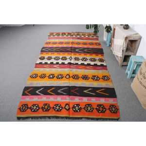 พรมตุรกีวินเทจขนาด 4.6x10 ฟุต พรมขนาดใหญ่ พรมขนสัตว์สีส้มคิลิม - Product Image 1