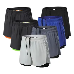 Mens đào tạo giản dị Jogger quần short với lót và dây kéo túi, 2 trong 1 thể thao bóng rổ đấm bốc phòng tập thể dục bóng đá Quần short cho ngoài trời