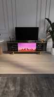 Meuble TV en bois avec foyer électronique et connexion Bluetooth, mobilier de salon moderne et luxueux, compatible avec les téléviseurs de 65 pouces et plus, montage au sol