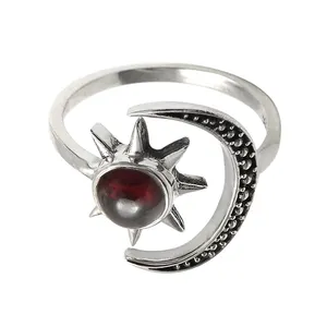 Anel de prata esterlina 925 com formato celestial de pedra preciosa natural vermelha, joia fabulosa para mulheres, joia artesanal, fabricante em massa