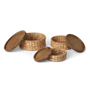 Cesta de Almacenamiento Tejida de Jacinto de Agua con Tapa de Madera, Juego de 3 Cestas de Almacenamiento Hechas a Mano, Ecológicas, Hechas en Vietnam - Product Image 2
