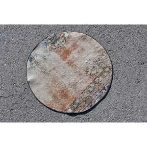 Alfombra de lana turca Vintage de 2,1x2,1 pies, diseño de retales Beige y azul, tejido plano con respaldo de látex para decoraciones de sala de estar - Product Image 4