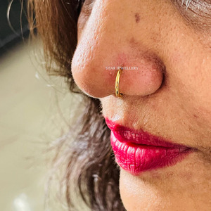 Pendiente de aro de oro macizo de 14K y anillo de nariz Joyería fina. - Product Image 2