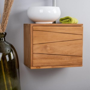 Directo de fábrica, 40 cm, madera de teca, montado en la pared, fregadero individual, Unidad de tocador de baño, ecológico e impermeable - Product Image 6