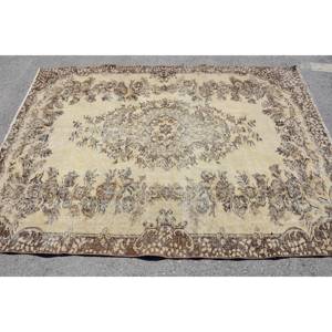 Handmade Vintage <b>Wool</b> Rug 5.5 X 7.4 ft Beige <b>Brown</b> Boho Rectangular Patchwork Design for Entryway Bed Hallway 5mm Plush Latex - Product Image 3