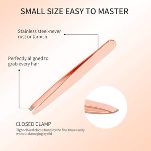 Ensemble de pinces à cils en or rose, outils métalliques de précision pour l'application de faux cils, pointe lisse, personnalisation OEM - Product Image 3