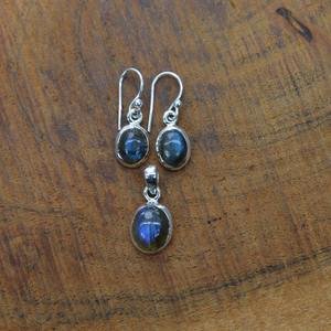 925 argent massif classique boucles d'oreilles pendentif ensemble bijoux pour femmes 925 argent Sterling Labradorite pierres précieuses Style Boho fait à la main - Product Image 3