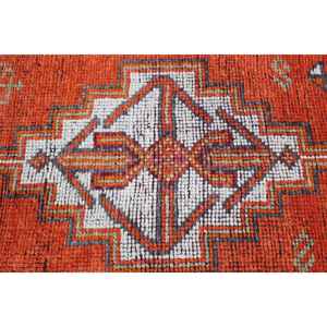 พรมตุรกีขนาด 2.7x10.4 ฟุต, พรมวินเทจแบบ Runner, พรมลายตารางสีแดงทำจากขนสัตว์ - Product Image 3