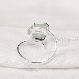 Rough <b>Stone</b> Jewelry Women's <b>Ring</b> Natural Aquamarine Raw Gemstone March Birthstone Prong Band Jewelry 925 Sterling <b>Silver</b> <b>Ring</b> - Product Image 5