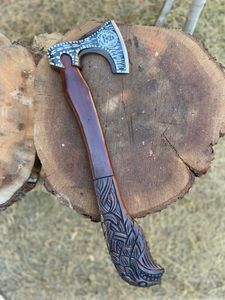 Cabeza de Hacha Tomahawk de Acero de Damasco de Grado Industrial Hecha a Mano con Parte Trasera Plana, Cabeza de Hacha para Exteriores en Oferta con Patrón Vikingo - Product Image 4