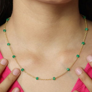Collar de cadena con cuentas de Esmeralda Natural de Plata de Ley 925 para mujer, joyería de boda con piedra natal de 14 pulgadas, collares de cuentas finas - Product Image 2