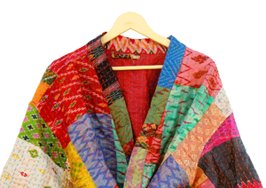New Arrival Multi Color Silk Kantha Patchwork Maxi Dress Womens Ethnic <b>Long</b> Bathrobe Jacket Elegant <b>Dressing</b> <b>Gown</b> Kantha kimono - Product Image 3