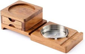 Cenicero redondo artesanal de madera elegante y práctico para fumadores - Product Image 2