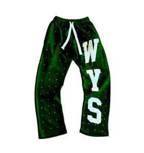 กางเกงขาบานทรงตรงสไตล์วินเทจลำลองปักโลโก้ตามสั่ง กันน้ำ ซักย้อมสีซีดแบบซันเฟด ประดับคริสตัล - Product Image 4