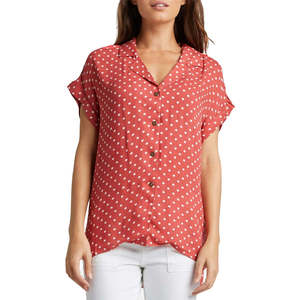 Camicia da donna Alisha a pois con decorazioni in pizzo rosso scuro, colletto a risvolto, taglia L per primavera/estate, XL per autunno, vestibilità ampia - Product Image 1