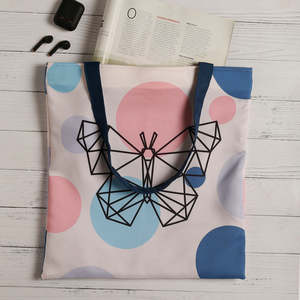 Butterfly <b>Cotton</b> Canvas Tote Bags Zipper Closure Customizable Logo Solid Color Letter Decoration PU Polyester Lining Satin - Product Image 3