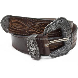 Best Selling Genuine Leather Hand Carved Western Leather <b>Tooling</b> <b>Belt</b> with Antique 3 Piece Western Buckle at Wholesale Price - Product Image 3