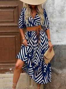 Vente en gros de robes d'été à imprimé floral en coton personnalisées robes à la mode maxi à manches longues et col en V robe décontractée pour femme - Product Image 3