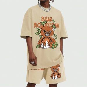 Ensemble T-shirt et short décontracté pour homme de qualité supérieure, séchage rapide, motif uni, polyester/coton, vente en gros - Product Image 1