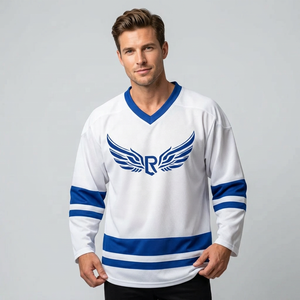 Camiseta de Hockey sobre Hielo a Rayas Blancas y Azules, Cuello en V, Manga Larga, Impresión Sublimada para Niños, Ropa Deportiva de Malla Transpirable - Product Image 2