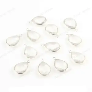 2023 Export Quality Supplier Silver Women Jewelry 12x16mm Connector Charms Manufacture Clear Quartz Gemstone For Jewelry Making