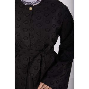Conjunto de Falda y Blazer para Mujer, de Tweed Negro con Textura Repujada, Manga Larga, con Cinturón, Incluye Blazer y Shorts, Conjunto de 2 Piezas - Product Image 5