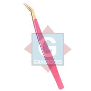 Pincettes d'extension de cils à pointe incurvée Pince à cils rose en acier inoxydable - Product Image 1
