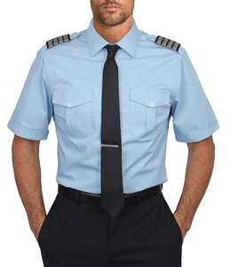 Uniforme de avión azul de manga corta para hombre, camisa de piloto de media manga 65/35, camisas de piloto de uniforme para hombre, fabricante de Bangladesh - Product Image 1