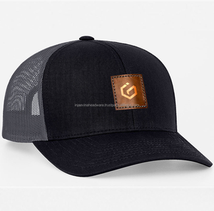 Casquettes de camionneur bicolores avec patch en cuir personnalisé, logo brodé, visière carrée, pour hommes et femmes, articles de sport de plein air, publicité, vente en gros - Product Image 6