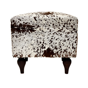 Taburete otomano de piel de vaca Natural con base de madera para sala de estar, muebles modernos para el hogar - Product Image 2