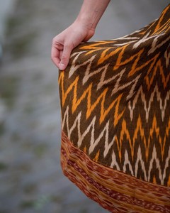 Hand Loom Ikat Revati Dress Calf Length Bohemian Brown Yellow White Pure Cotton Casual Occasional Handmade - Product Image 3