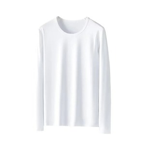 100% coton coupe régulière hommes T-Shirt à manches longues col rond couleur unie mince intérieur haut personnalisable Logo imprimé - Product Image 5