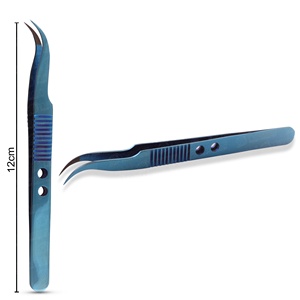 แหนบต่อขนตาปลายไฟเบอร์แบบมืออาชีพ ขนาด 12 ซม. โค้งงอแข็งแรง สีฟ้าพลาสม่า สำหรับต่อขนตาแบบเส้นต่อเส้น - Product Image 2