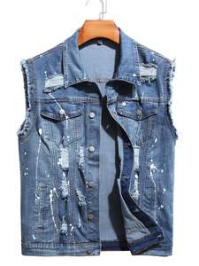Chaleco de mezclilla para los hombres modernos Chaleco de mezclilla elegante vintage informal Un armario Esencial Desgastado Estilo fresco sin esfuerzo - Product Image 4
