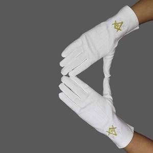 Gants de maître maçon de la Loge bleue en coton avec carré et compas jaunes et bleus G 2026 Régalia maçonnique Gants des francs-maçons - Product Image 3