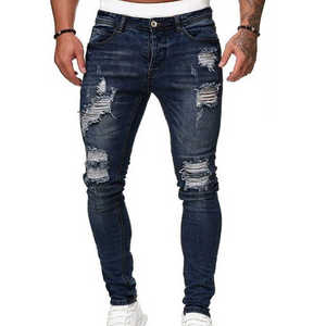 Wholesale New Design Distressed Ripped Denim Men Jeans Slim Fit Straight Style Medium Mid Casual <b>Winter</b> Jeans 100% Cotton Quick - Product Image 2