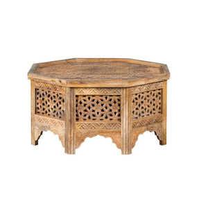 โต๊ะกาแฟไม้มะม่วงเนื้อแข็งแบบแกะสลักด้วยมือสไตล์อินเดียขี้ผึ้งน้ำผึ้งลวดลายดอกไม้สำเร็จรูปเฟอร์นิเจอร์บ้านโต๊ะไม้ทำด้วยมือ - Product Image 1
