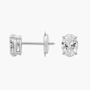 14K Solid Gold F-G VS2-SI1 Oval Lab Grown Diamond Prong Stud <b>Earrings</b> 1.5 Ct Total Guardian <b>Backs</b> Rhodium Finish For Women - Product Image 4