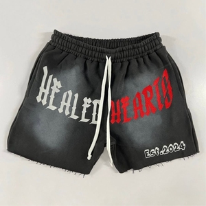 Shorts Homme Personnalisés avec Strass, Style Streetwear Lourd, Effet Délavé Vintage, Short de Course à Cordon de Serrage pour Homme - Product Image 5