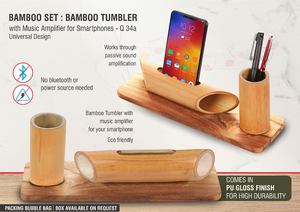 Wholesale Price Wooden Bamboo Speaker Pen and <b>Phone</b> Stand Holder <b>Desk</b> Table Bamboo Tumbler Bamboo Music Amplifier - Product Image 6