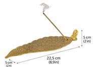 Support à encens en laiton doré en forme de feuille, avec cendrier et plateau, pour la méditation à domicile, diffuseur de parfums aromatiques, durable et longue durée
