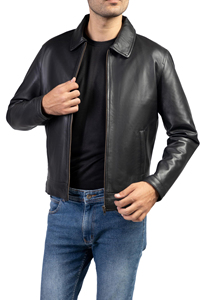 Veste en cuir véritable style bombardier classique pour hommes, doublure douce, poignets côtelés, tenue décontractée et respirante pour l'hiver - Product Image 2
