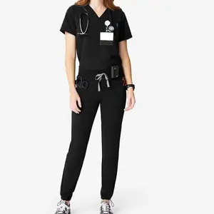 Conjunto de uniforme personalizado con cuello en V para mujer, traje médico de belleza vaquero antiarrugas, uniforme de enfermera - Product Image 6