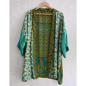 Handmade Indian <b>Silk</b> <b>Kimono</b> Short Robe Printed Nightwear Womens Loungewear Sleepwear - Product Image 1