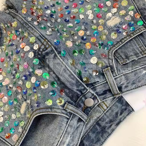 New Custom Made Rhinestones Button High <b>Waist</b> Breathable Nylon/Cotton Solid Color High Quality Women's <b>Jeans</b> Shorts Pakistan - Product Image 4