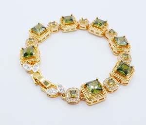 สร้อยข้อมือเพชร CZ สวยงามพลอยสีเขียว24K สีเหลืองทองชุบ6 "เครื่องประดับผู้หญิง - Product Image 2