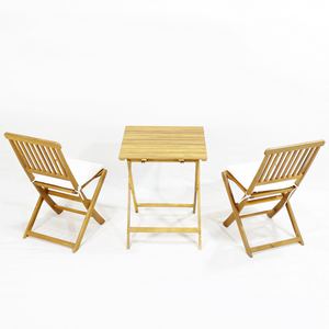 Juego de café Artex Dong Thap de 3 con dos sillas de madera de acacia natural y una mesa de madera de acacia rectangular a juego - Product Image 2